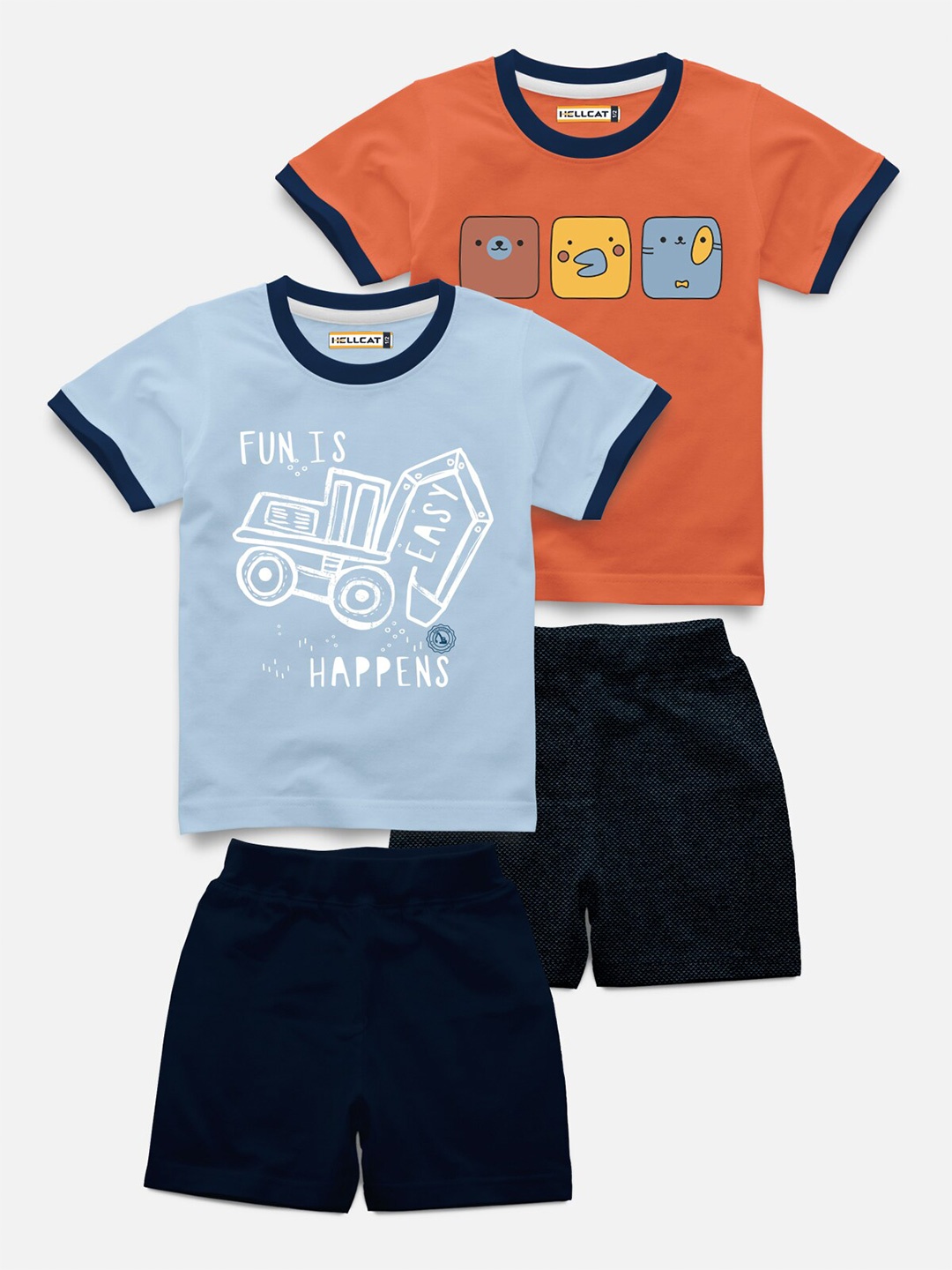 

HELLCAT Kids Pack Of 4 Printed Short Sleeves T-shirt With Shorts, Orange