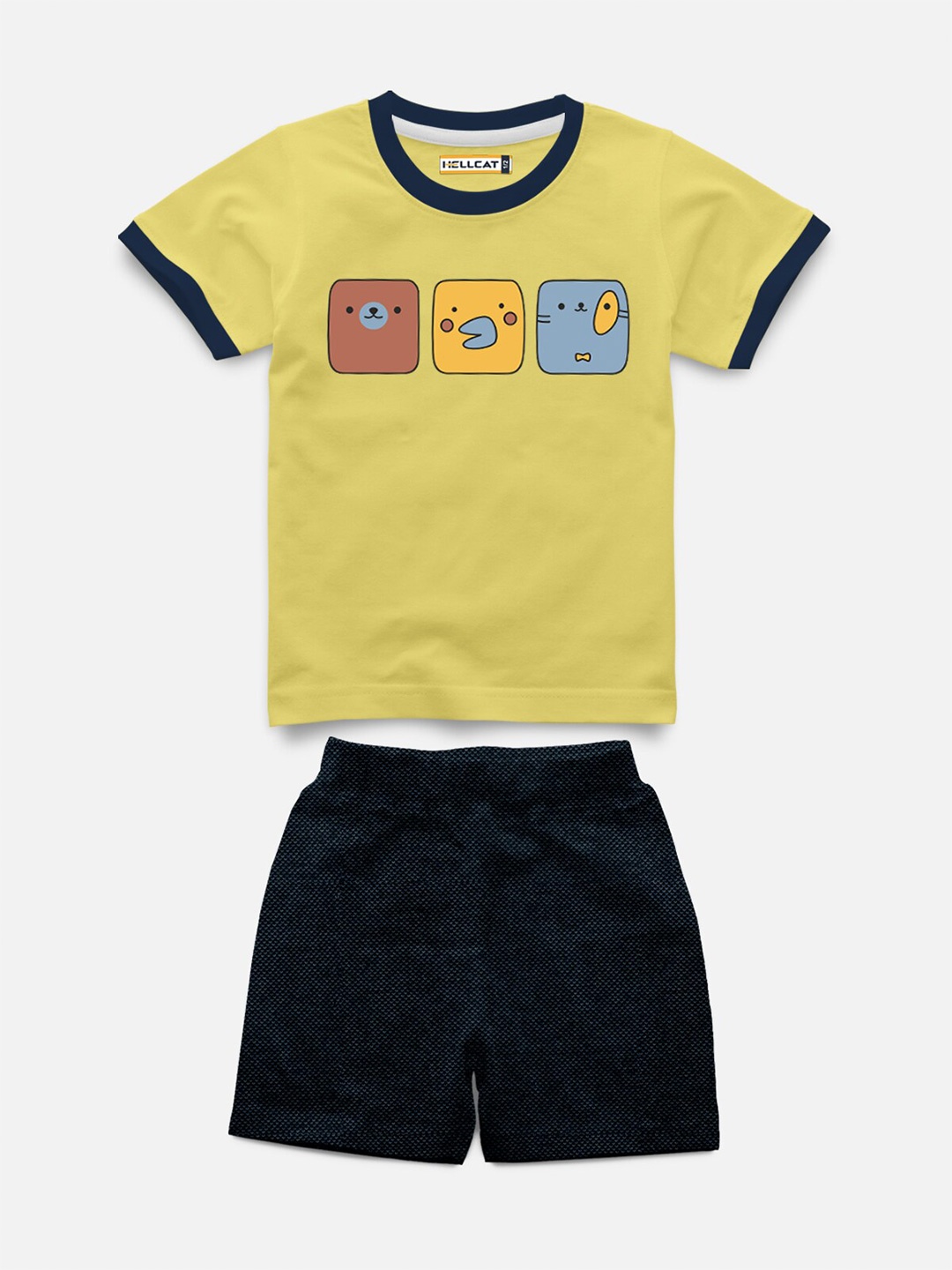 

HELLCAT Kids Pack Of 2 Printed Short Sleeves T-shirt With Shorts, Yellow