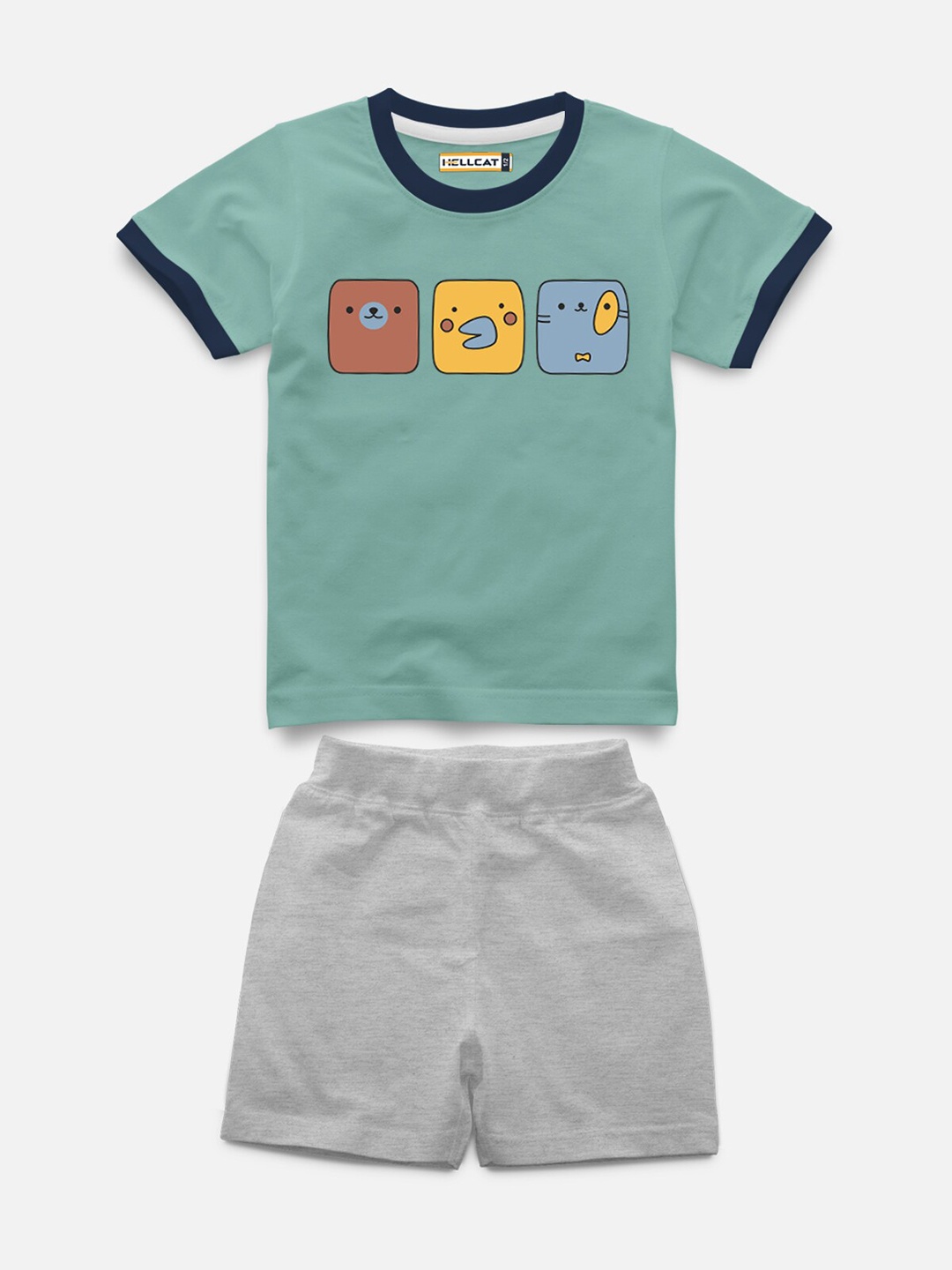 

HELLCAT Kids Printed T-shirt with Shorts, Sea green