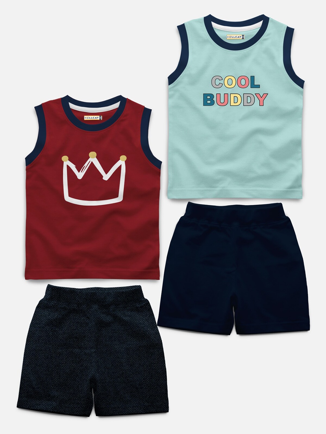

HELLCAT Kids Pack Of 2 Printed T-shirt with Shorts, Maroon