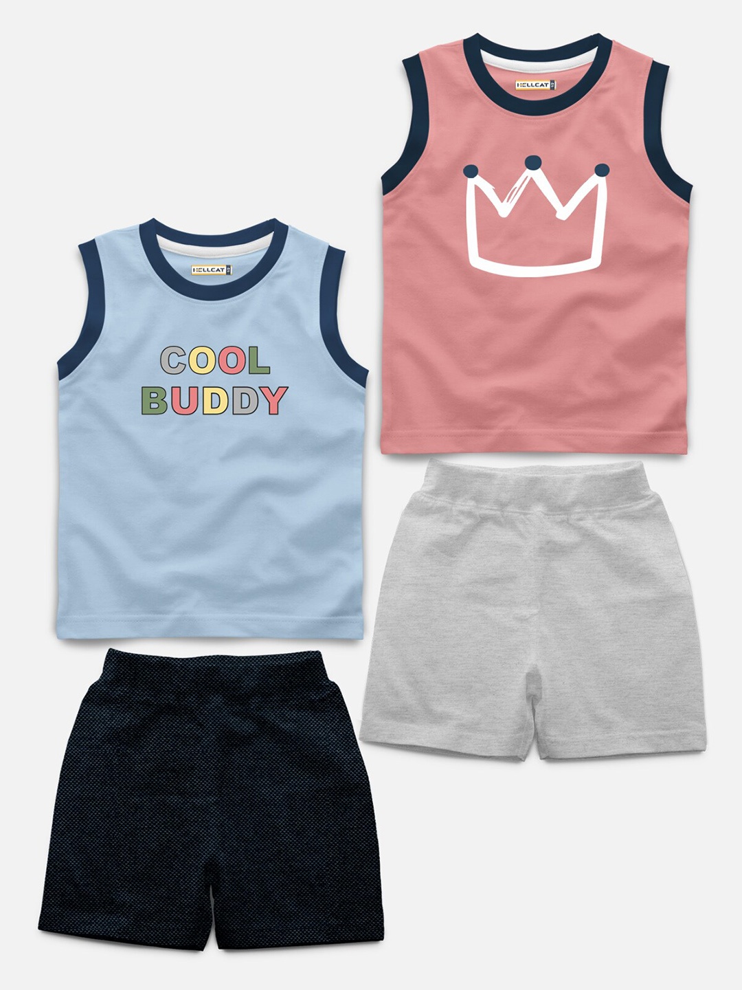 

HELLCAT Kids Pack Of 2 Printed T-shirt with Shorts, Blue