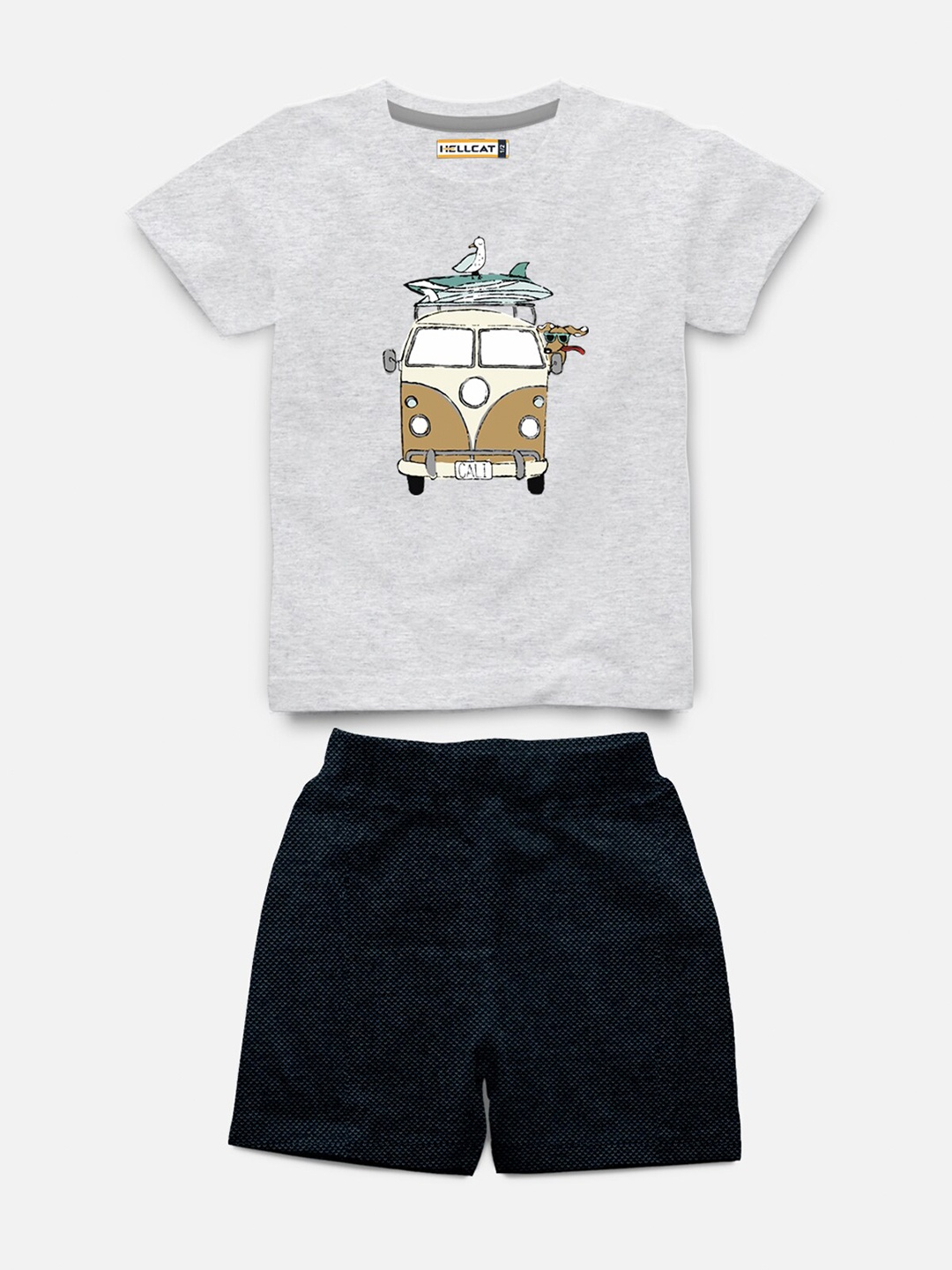 

HELLCAT Kids Printed T-shirt with Shorts, Grey