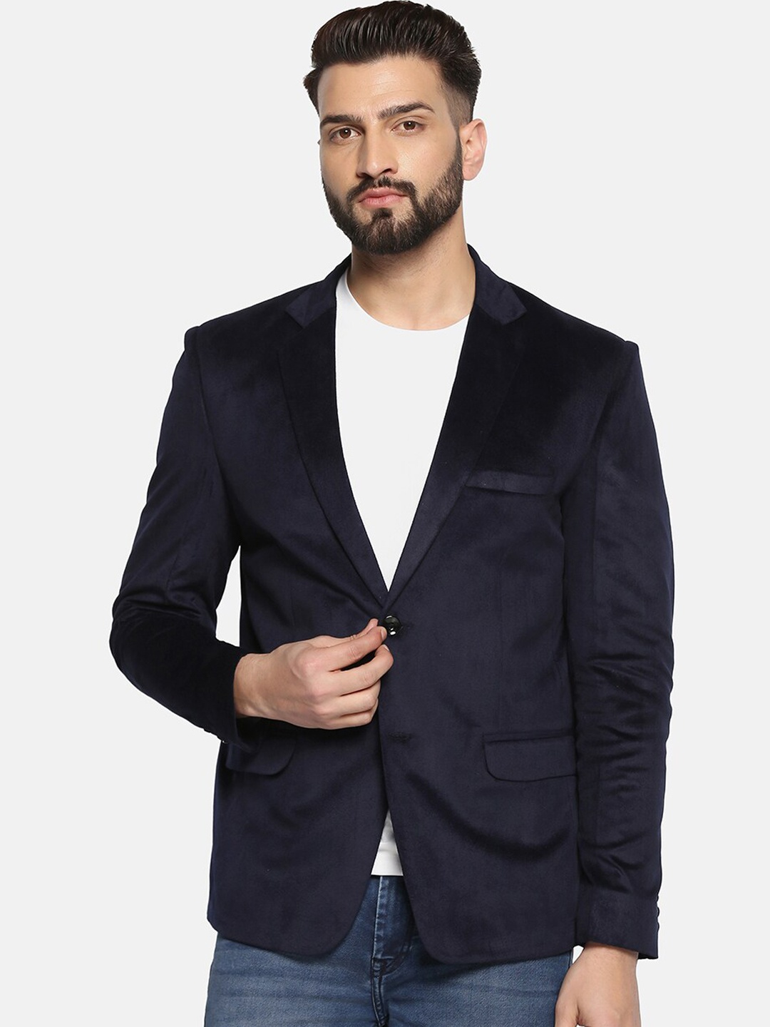 

TAHVO Single-Breasted Velvet Slim-Fit Casual Blazer, Blue