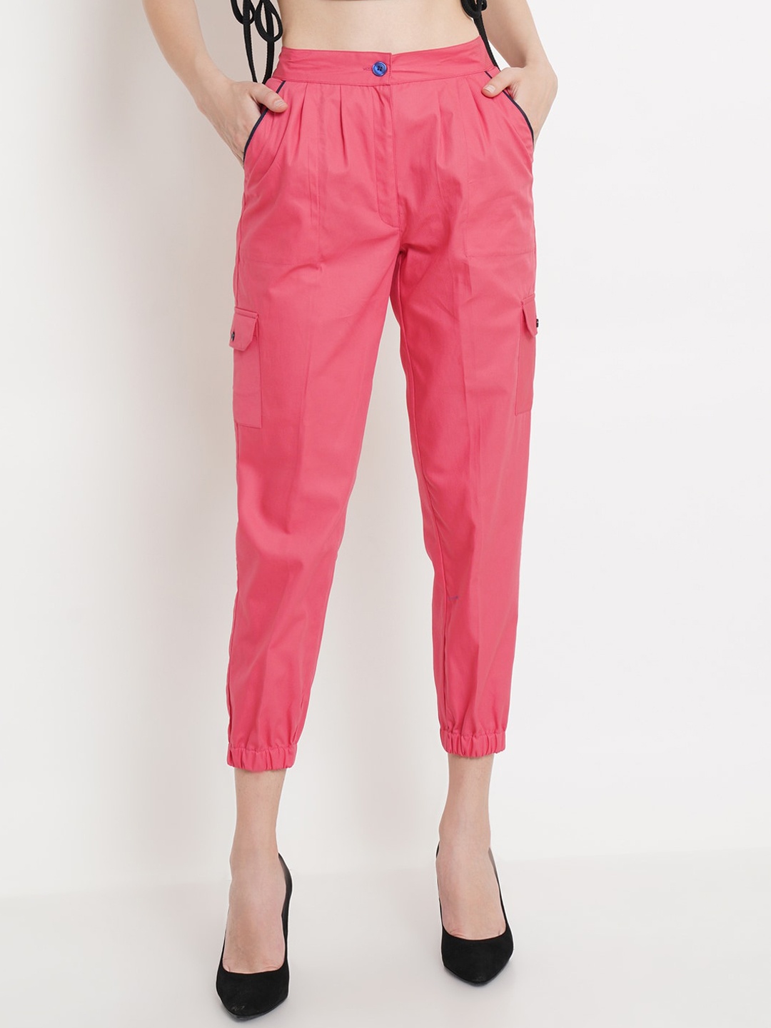

Purple State Women Pleated Comfort Easy Wash Mid Rise Trousers, Pink