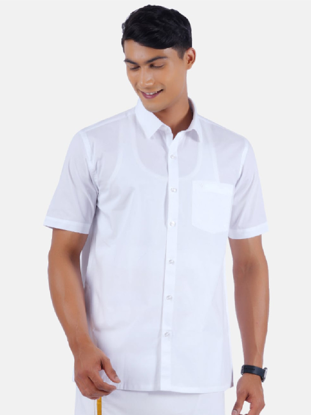 

Ramraj Short Sleeves Patch Pocket Casual Cotton Shirt, White