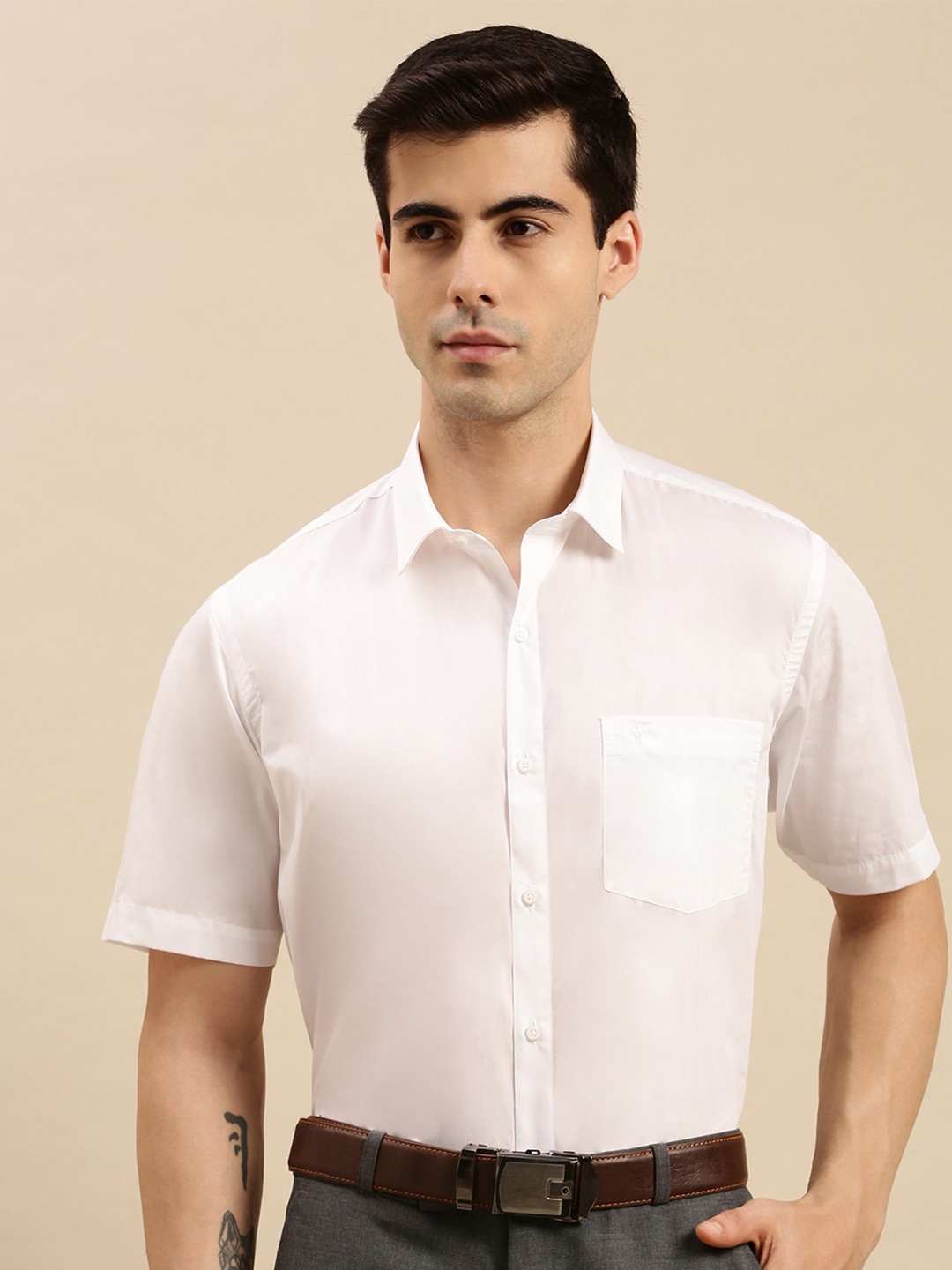 

Ramraj Spread Collar Cotton Formal Shirt, White