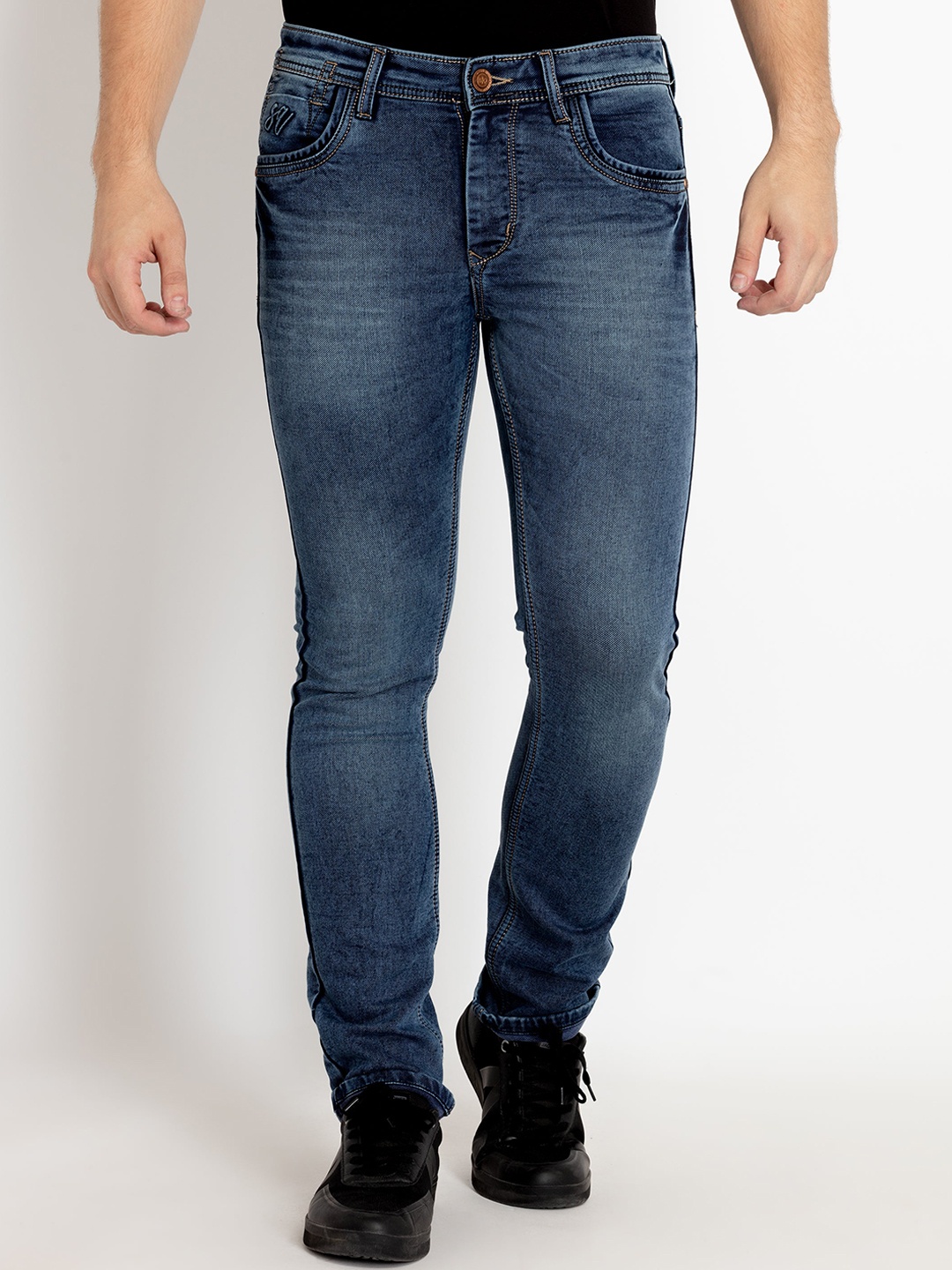 

Status Quo Men Straight Fit Heavy Fade Stretchable Jeans, Blue