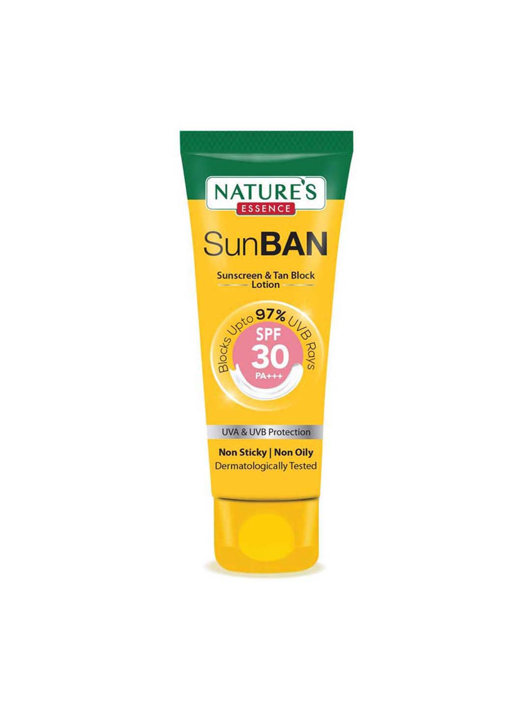 

Natures Essence SunBan SPF30 PA+++ Sunscreen & Tan Block Lotion with Aloe Vera - 30ml, Yellow