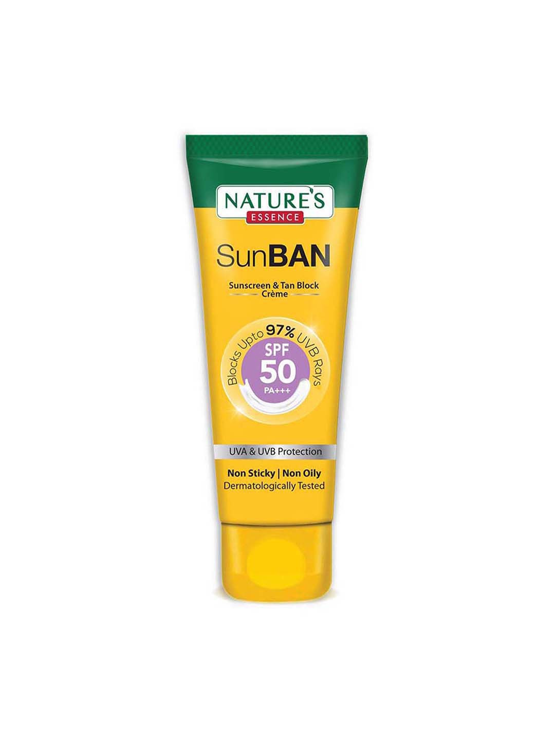 

Natures Essence SunBan SPF50 PA+++ Sunscreen & Tan Block Creme with Aloe Vera - 120ml, Yellow