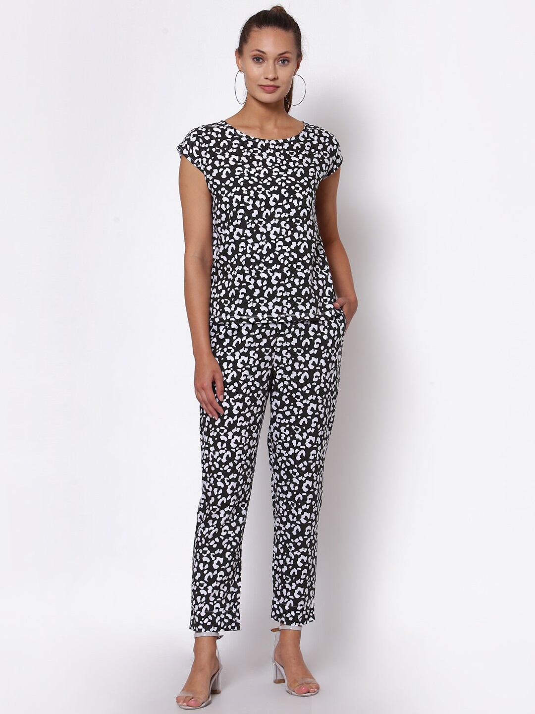 

YOONOY Printed Extended Sleeves Top With Trousers, Black