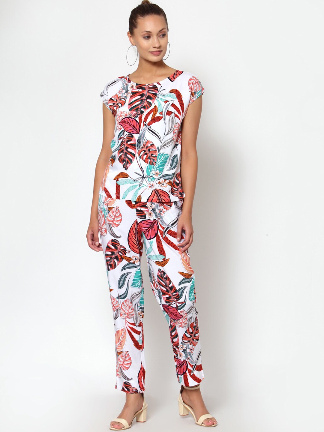 

YOONOY Printed Top With Trousers Co-Ords, White