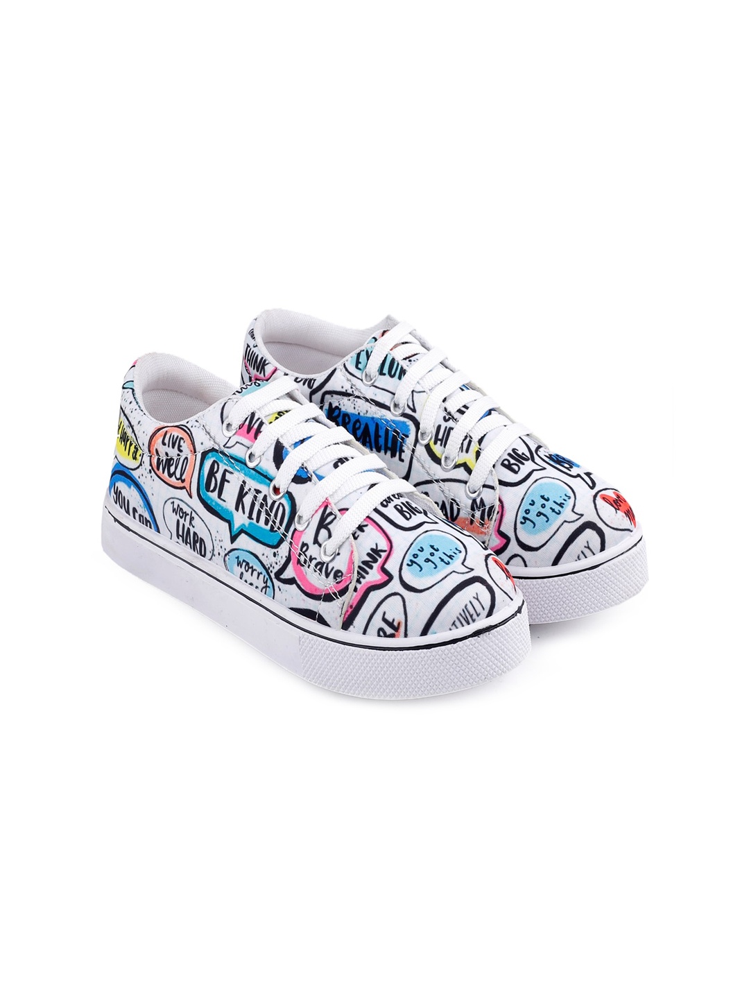 

HASTEN Women Printed Mesh Memory Foam Sneakers, White