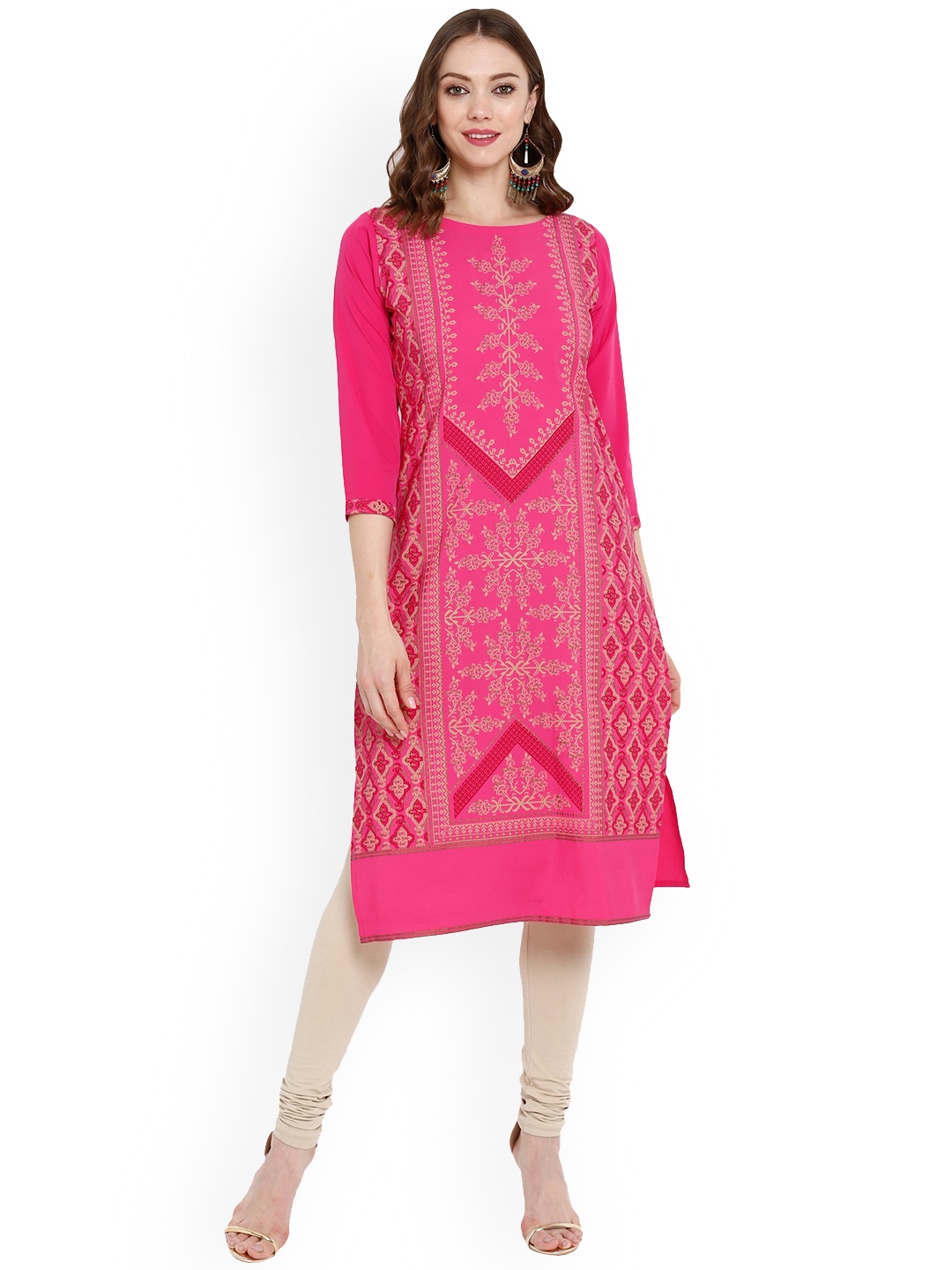 

Ahalyaa Women Ethnic Motifs Printed Crepe Kurta, Pink