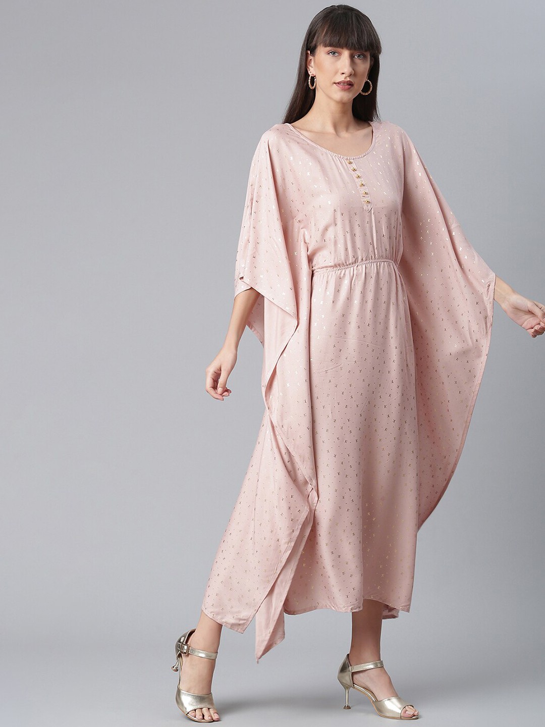 

Ahalyaa Round Neck Printed Kaftan Kurta, Pink
