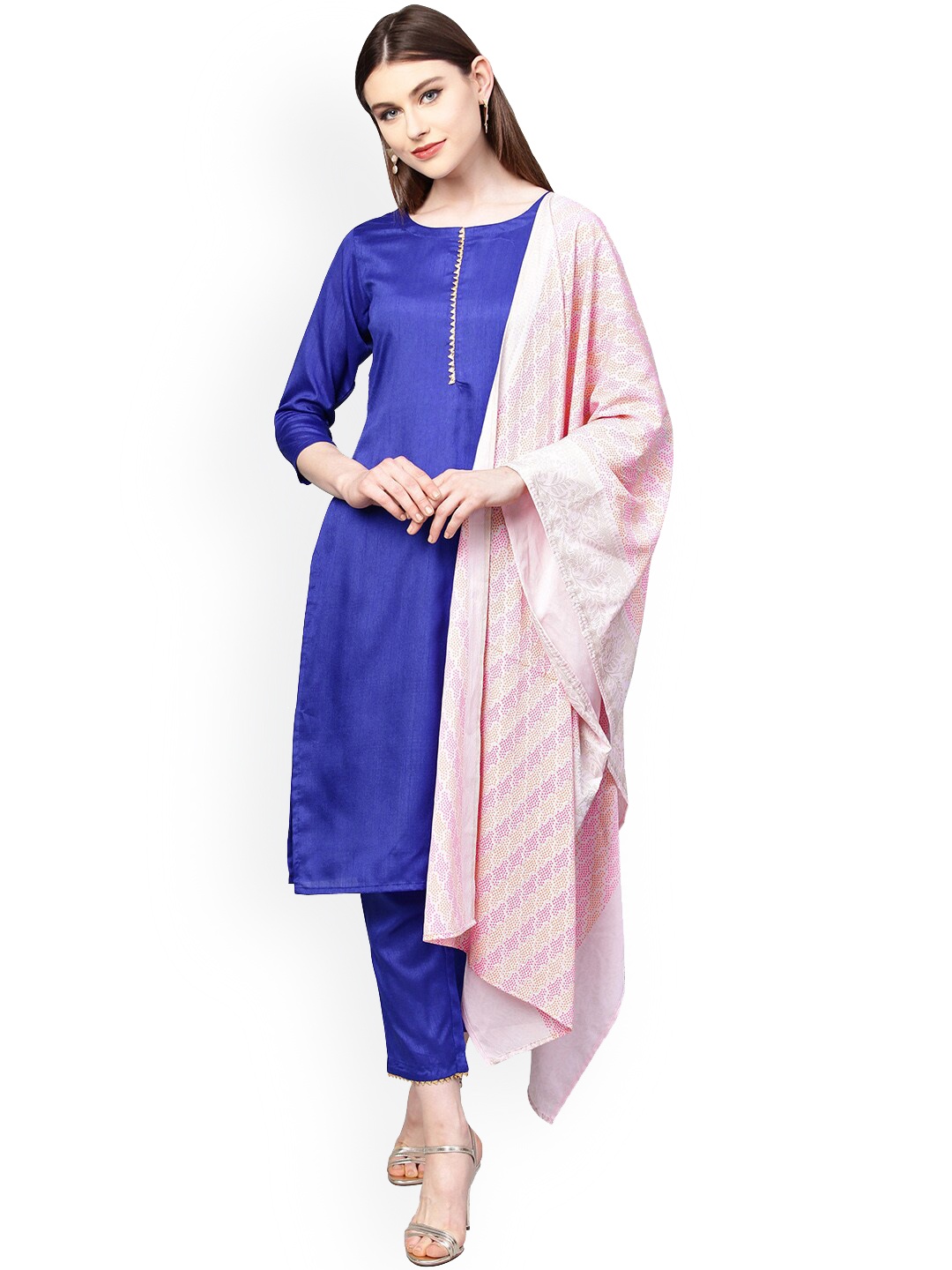 

Ahalyaa Women Blue Gotta Patti Kurta with Trousers & With Dupatta