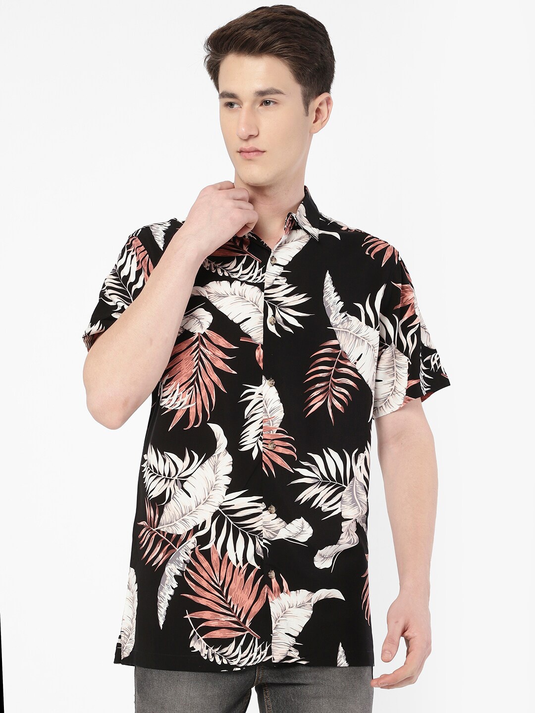

R&B Tropical Printed Casual Shirt, Black