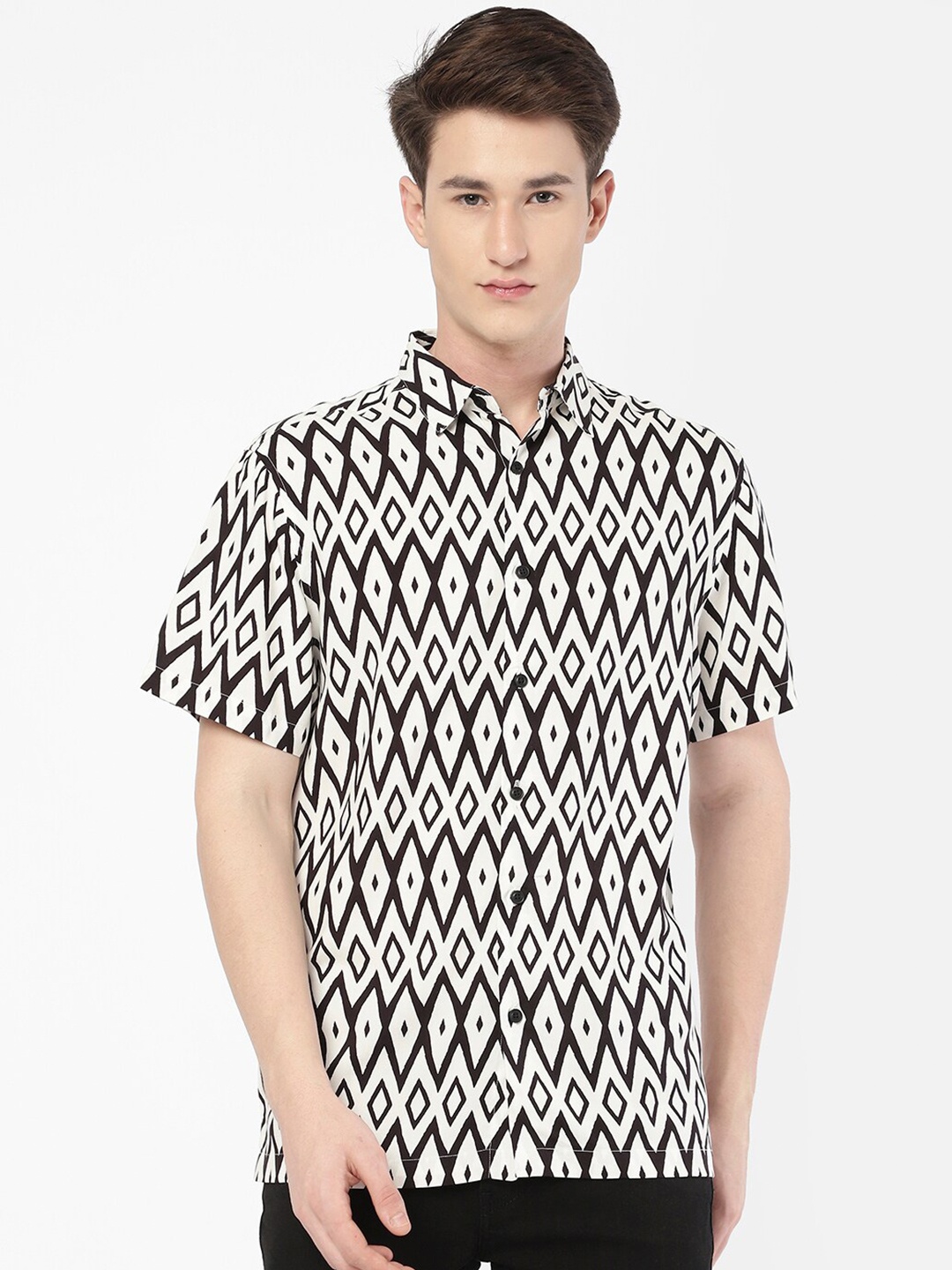 

R&B Geometric Printed Casual Shirt, Beige