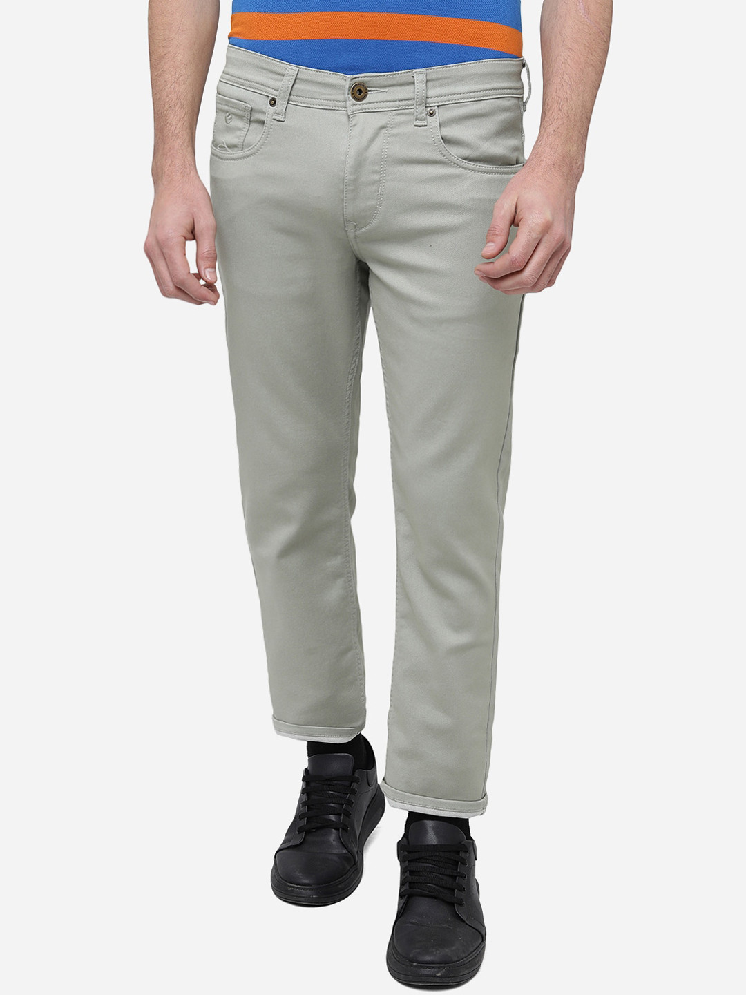 

Greenfibre Men Mid-Rise Clean Look Slim Fit Cotton Jeans, Grey
