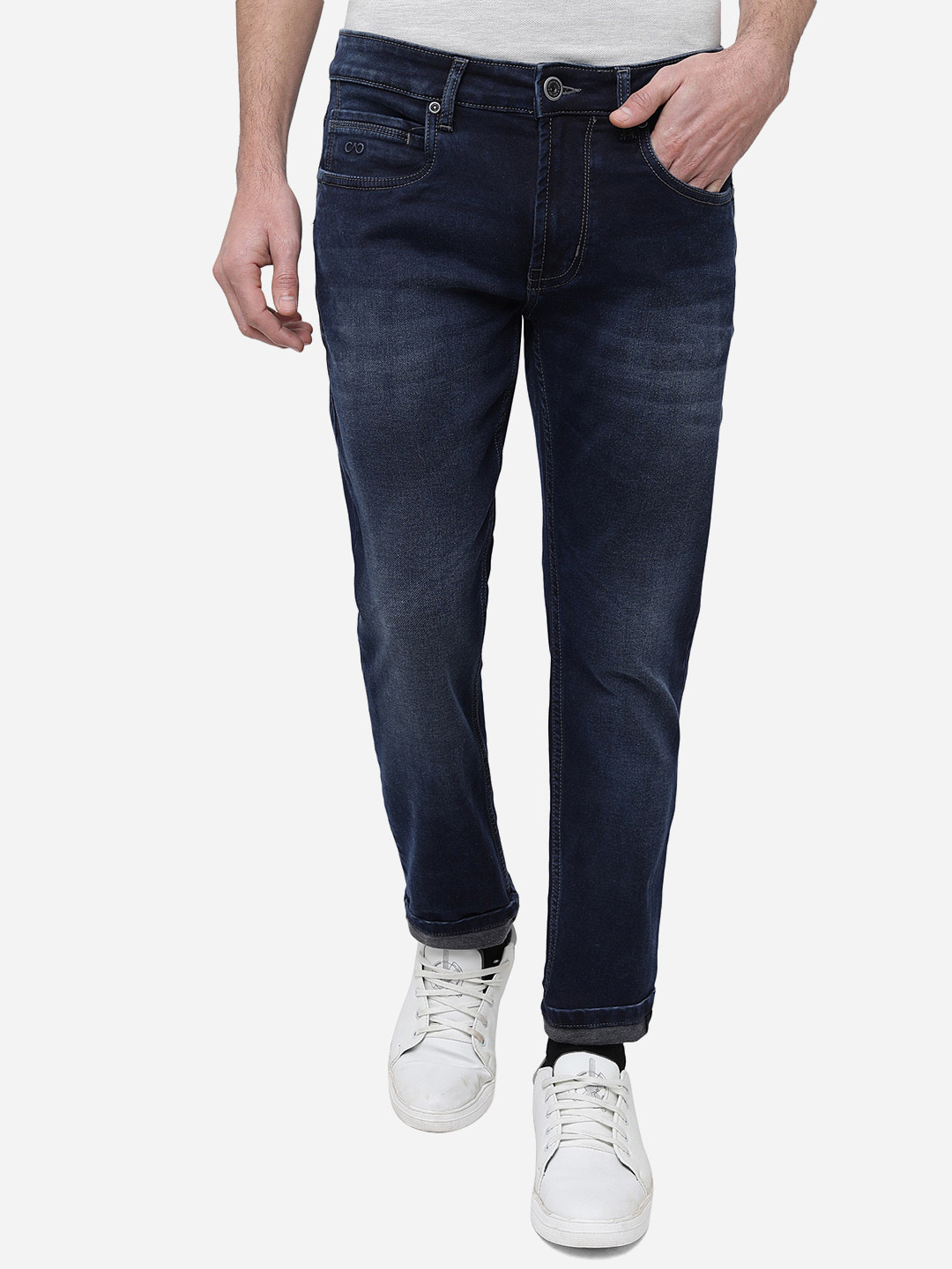 

JADE BLUE Men Slim Fit Light Fade Cotton Jeans, Navy blue