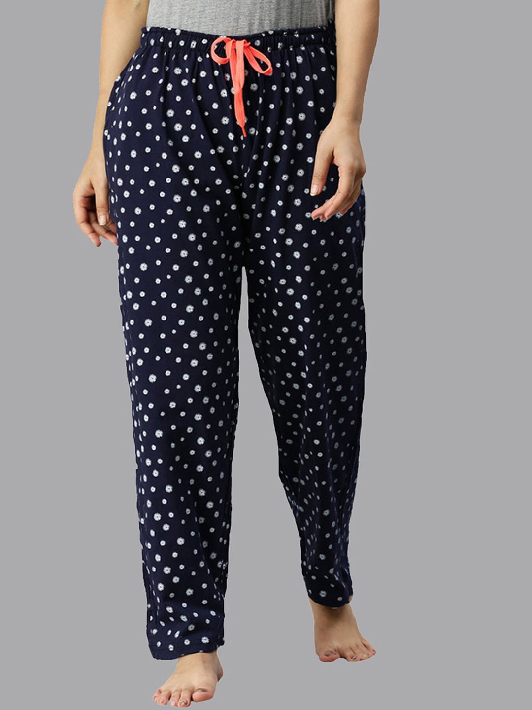 

Kryptic Women Relaxed Fit Printed Cotton Mid-Rise Straight Lounge Pants, Navy blue
