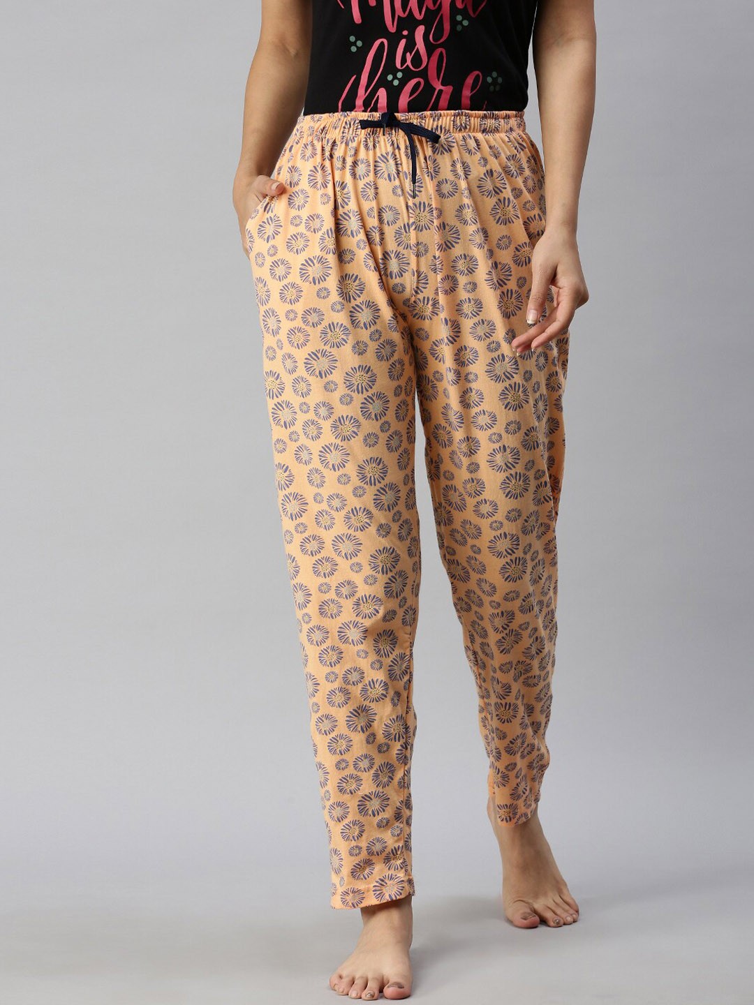 

Kryptic Women Printed Cotton Mid-Rise Straight Lounge Pants, Orange