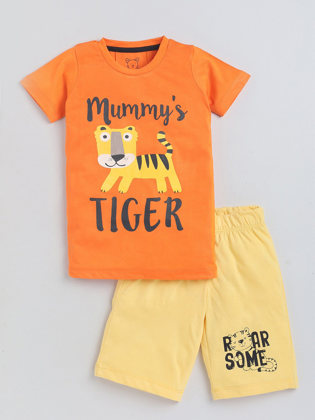 

Lazy Shark Boys Printed Cotton T-shirt With Shorts, Orange