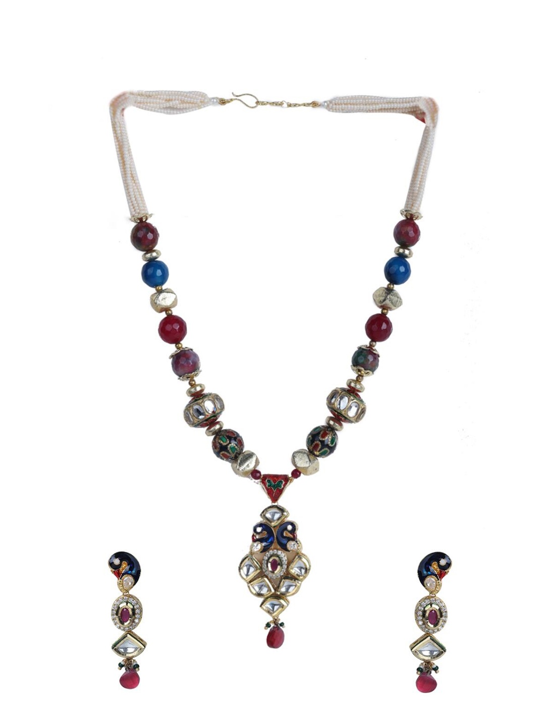 

Runjhun Gold-Plated Stone Studded & Beaded Jewellery Set