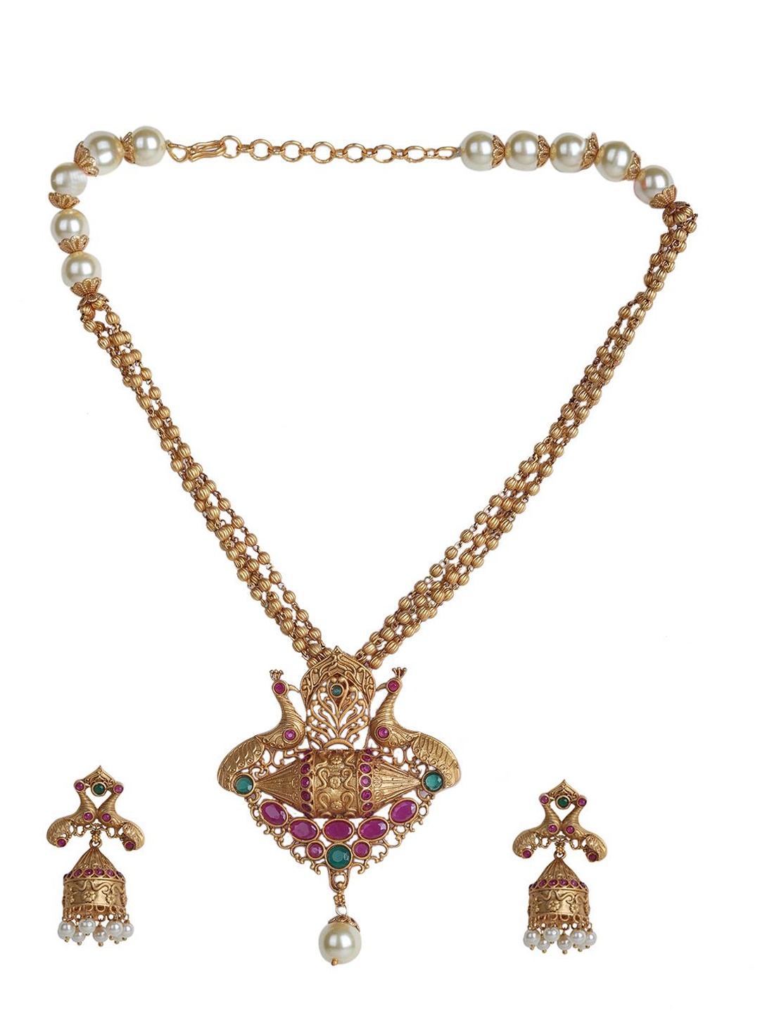 

Runjhun Gold-Plated Stone Studded & Beaded Jewellery Set