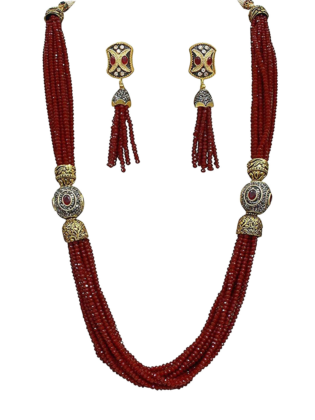 

Runjhun Gold-Plated Stone-Studded & Beaded Onex Jewellery Set