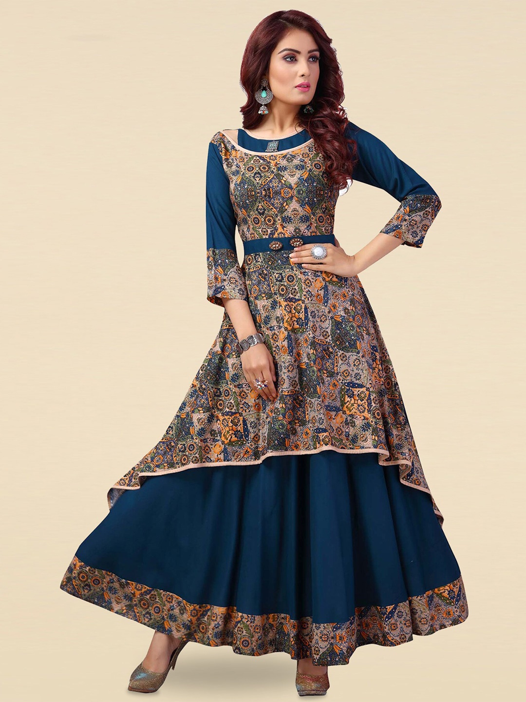 

MADHURAM Ethnic Motifs Printed Anarkali Kurta, Blue