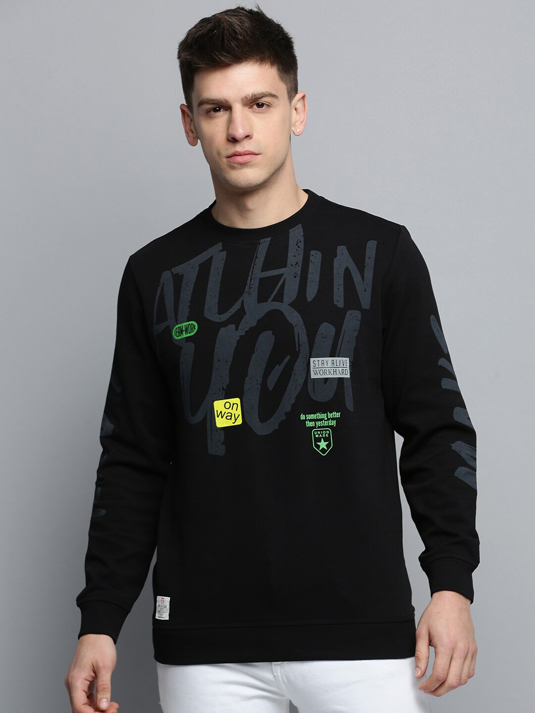 

SHOWOFF Typography Printed Cotton Sweatshirt, Black