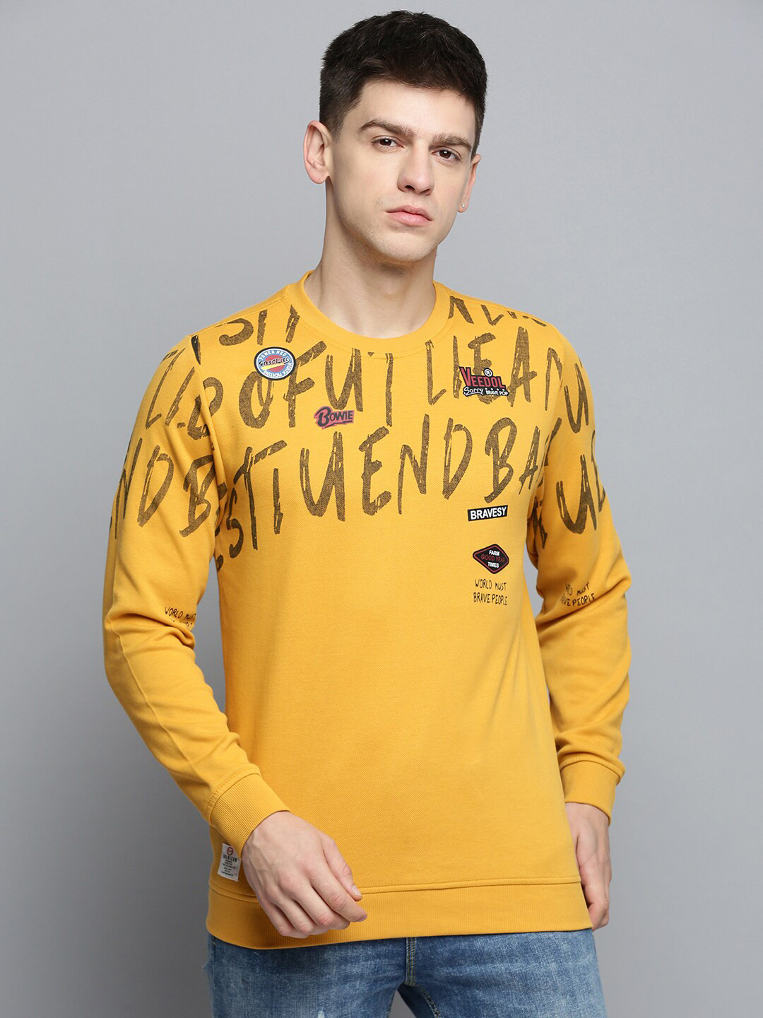 

SHOWOFF Typography Printed Cotton Sweatshirt, Yellow