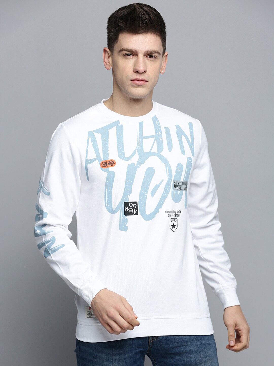 

SHOWOFF Typography Printed Cotton Sweatshirt, White