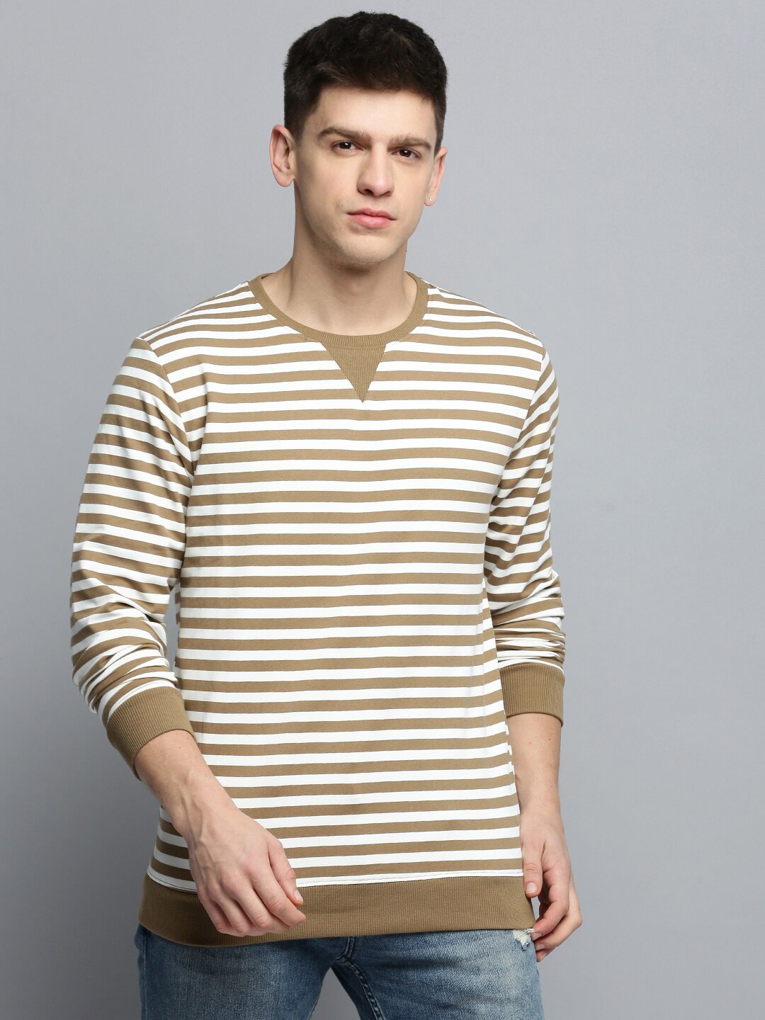 

SHOWOFF Striped Pullover Sweatshirt, Taupe