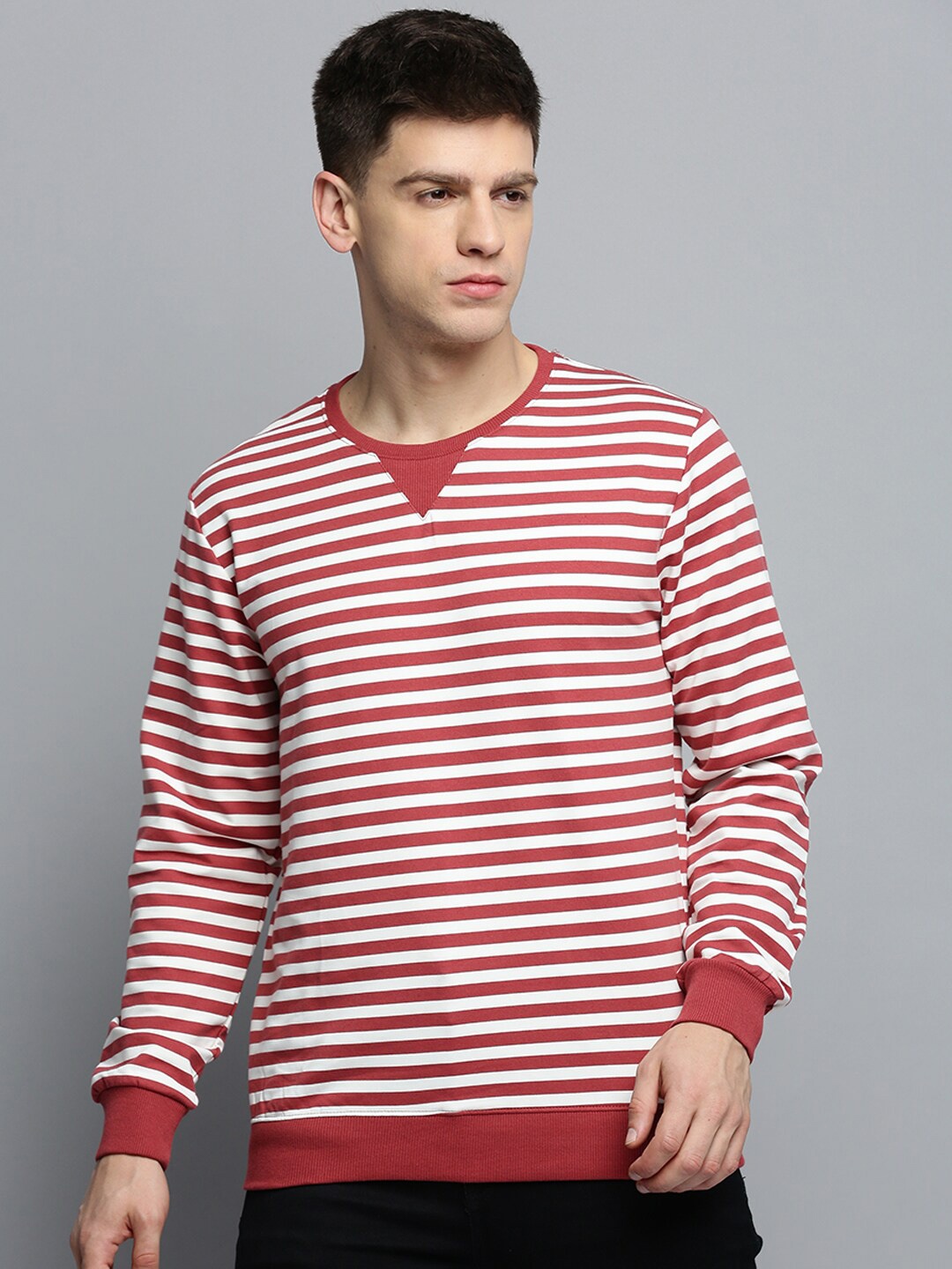 

SHOWOFF Striped Knitted Cotton Sweatshirt, Red
