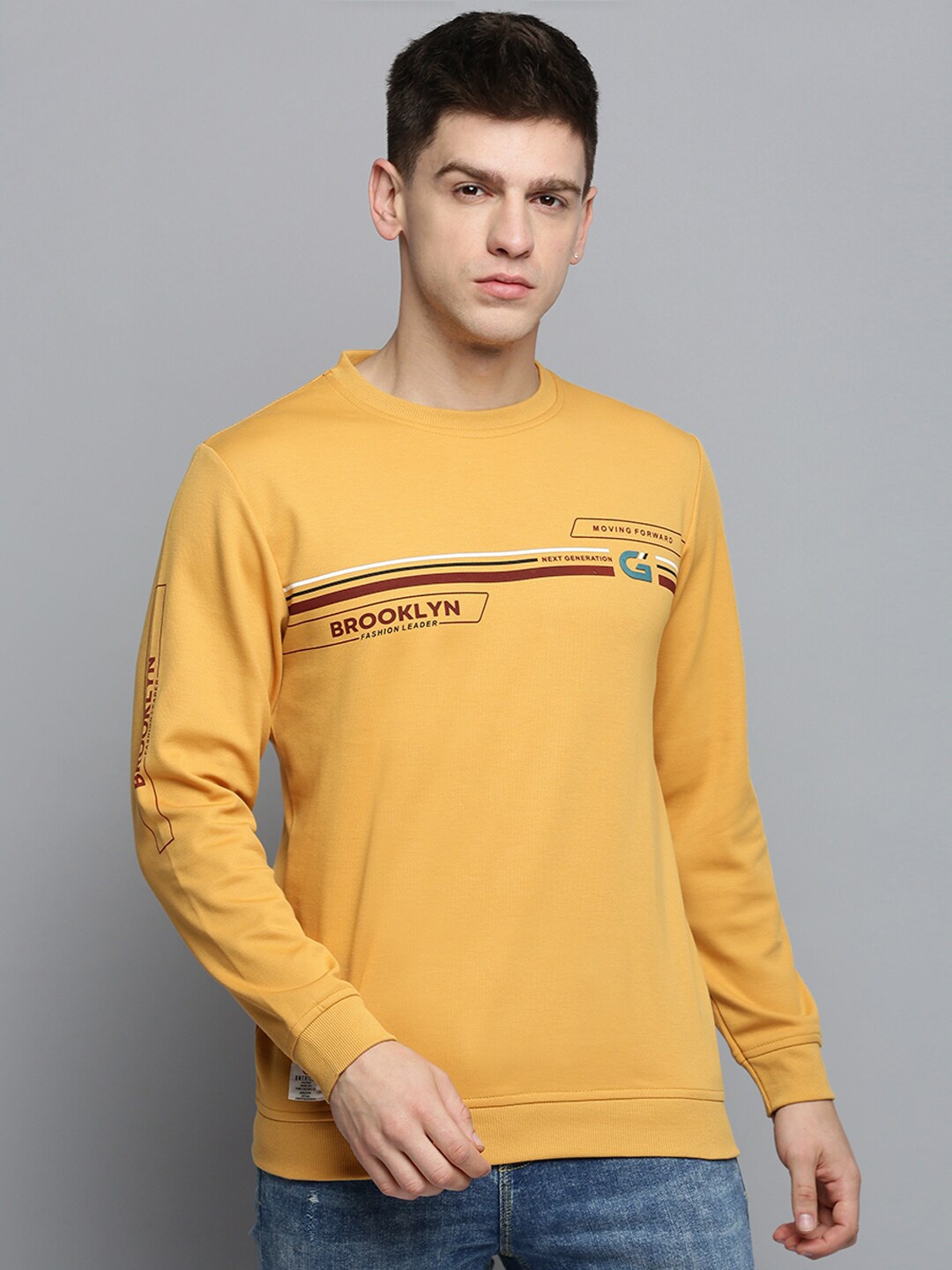 

SHOWOFF Typography Printed Pullover Sweatshirt, Yellow
