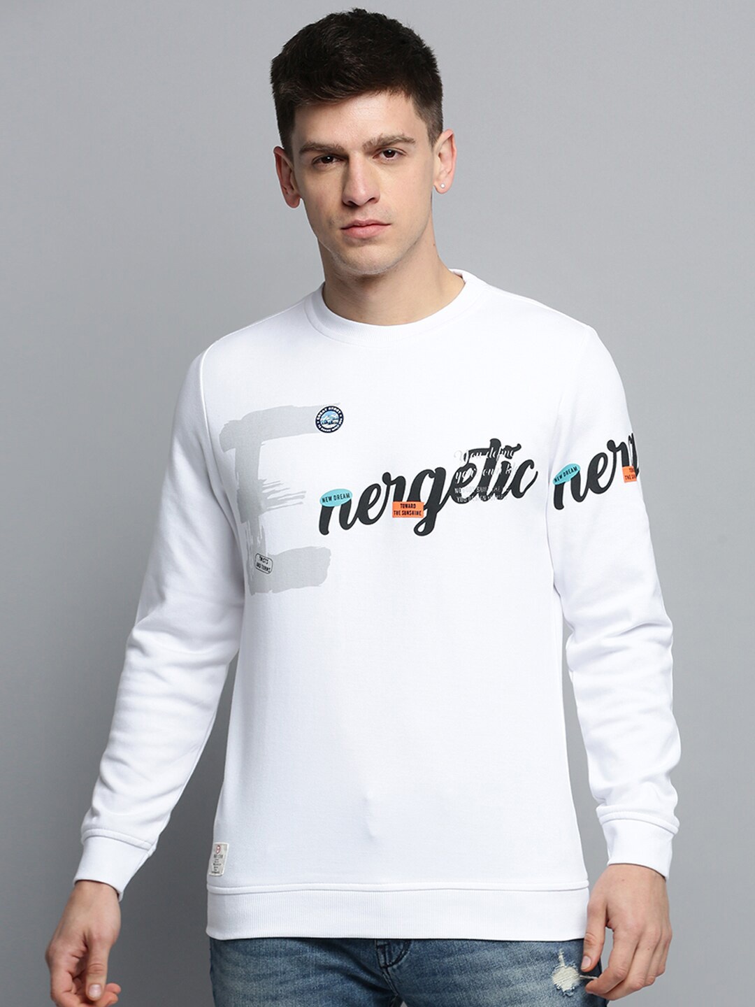 

SHOWOFF Typography Printed Pullover Cotton Sweatshirt, White
