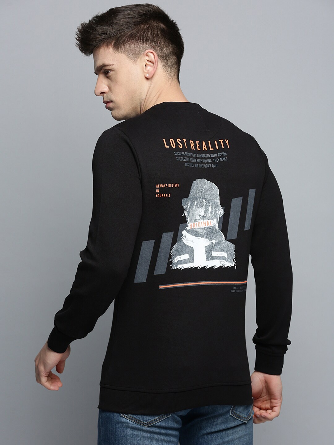 

SHOWOFF Printed Knitted Cotton Sweatshirt, Black