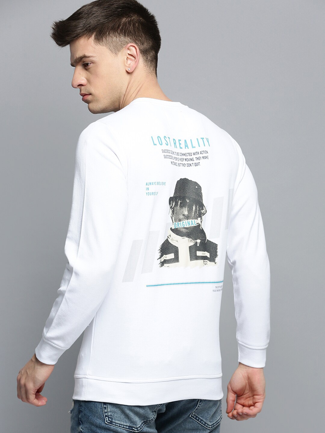 

SHOWOFF Typography Printed Pullover Cotton Sweatshirt, White