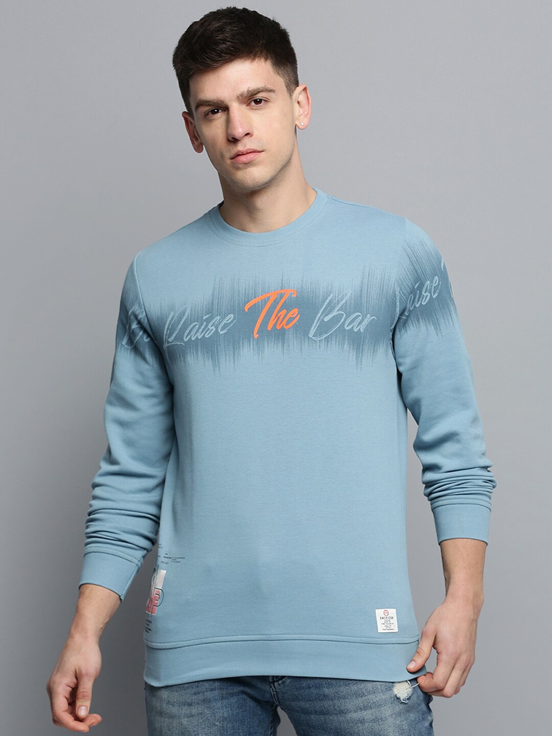 

SHOWOFF Typography Printed Pullover Cotton Sweatshirt, Blue