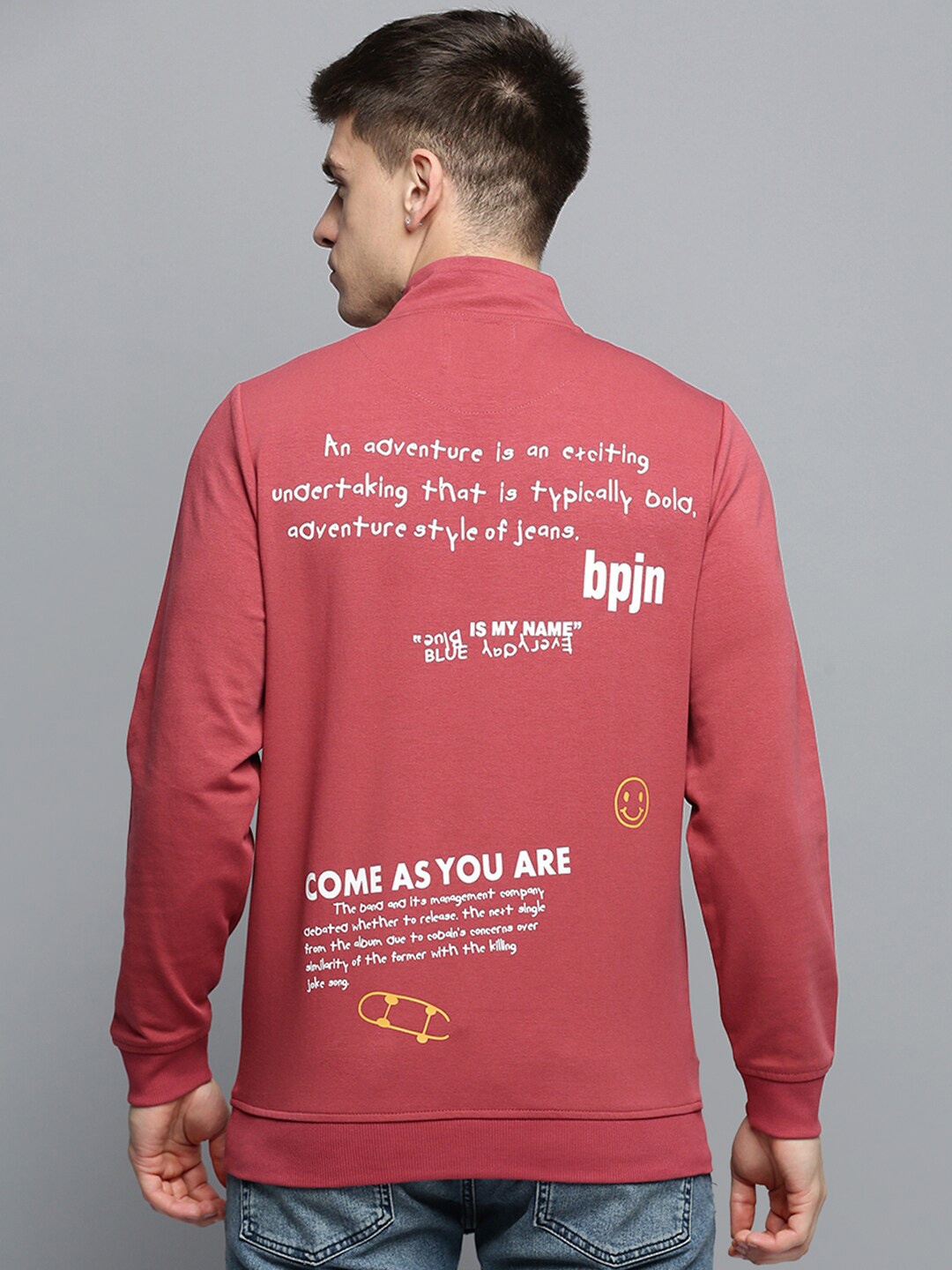 

SHOWOFF Typography Printed Mock Collar Cotton Sweatshirt, Rose