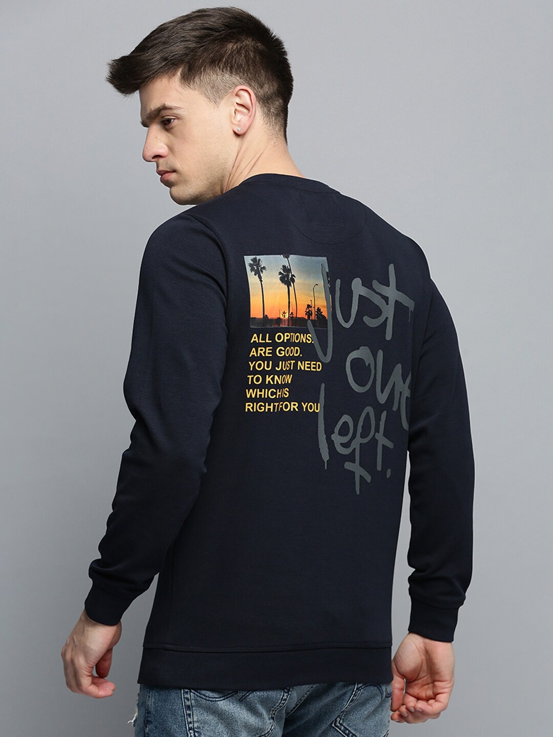 

SHOWOFF Typography Printed Pullover Cotton Sweatshirt, Navy blue