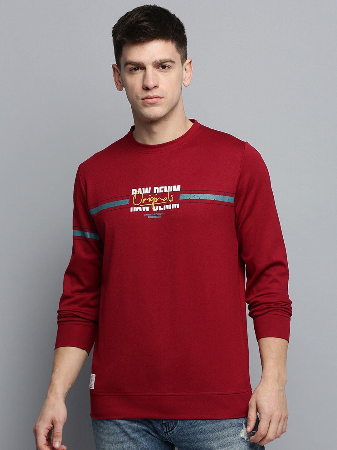 

SHOWOFF Printed Round Neck Sweatshirt, Maroon