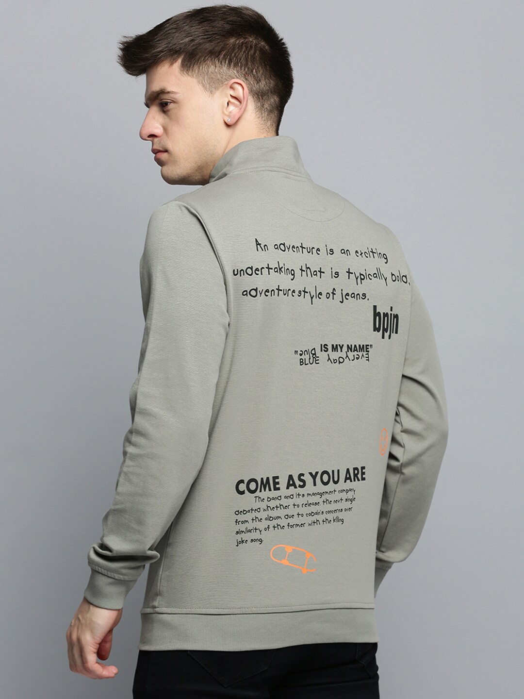 

SHOWOFF Typography Printed Mock Neck Pullover Cotton Sweatshirt, Grey