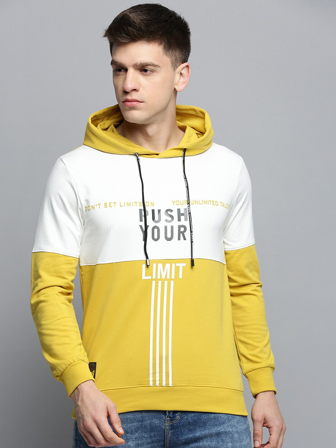 

SHOWOFF Typography Printed Hooded Cotton Sweatshirt, Yellow