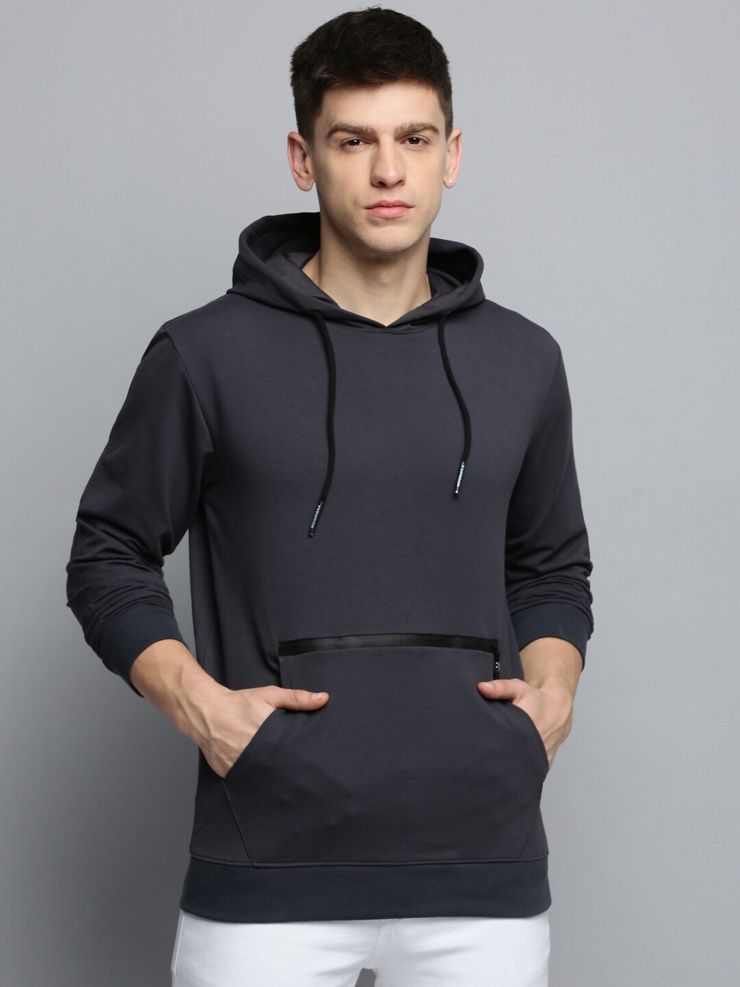 

SHOWOFF Hooded Pullover Cotton Sweatshirt, Grey melange