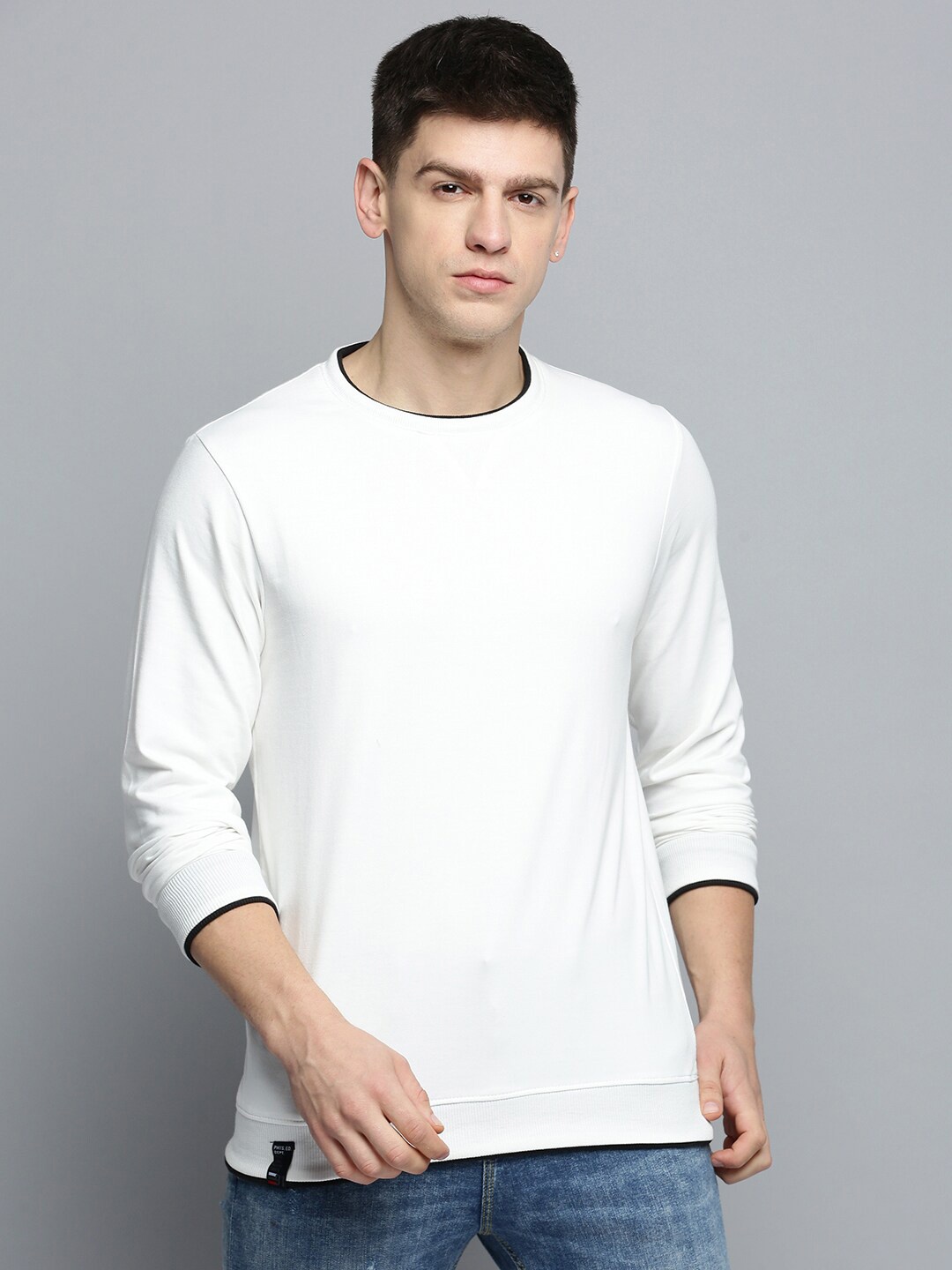 

SHOWOFF Round Neck Cotton Pullover Sweatshirt, White