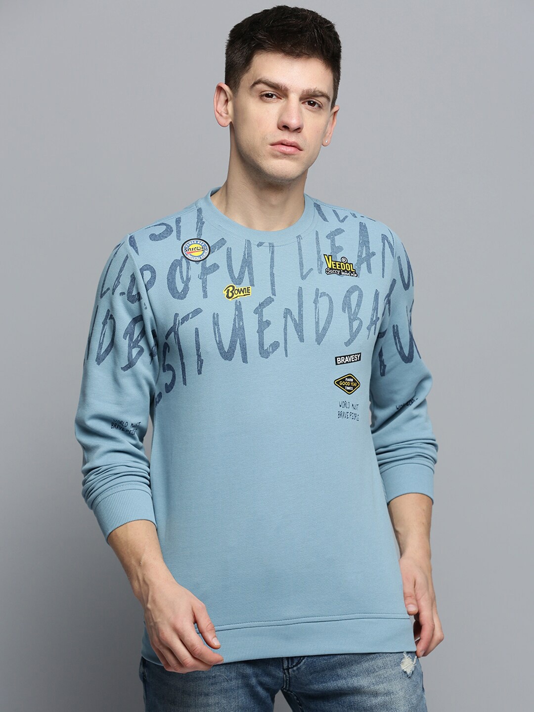 

SHOWOFF Typography Printed Pullover Cotton Sweatshirt, Blue
