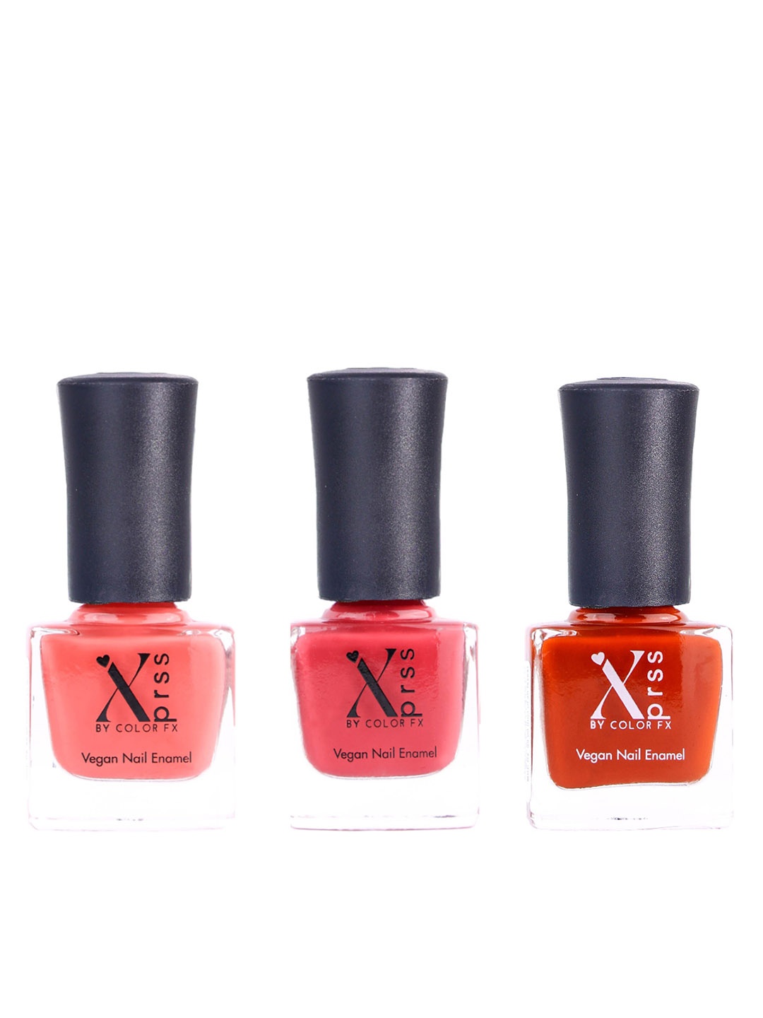 

Color Fx Set of 3 Xprss Vegan Long-Lasting Nail Enamels 5 ml Each-Coral 303 - Strawberry Pink 304 - Rust 305