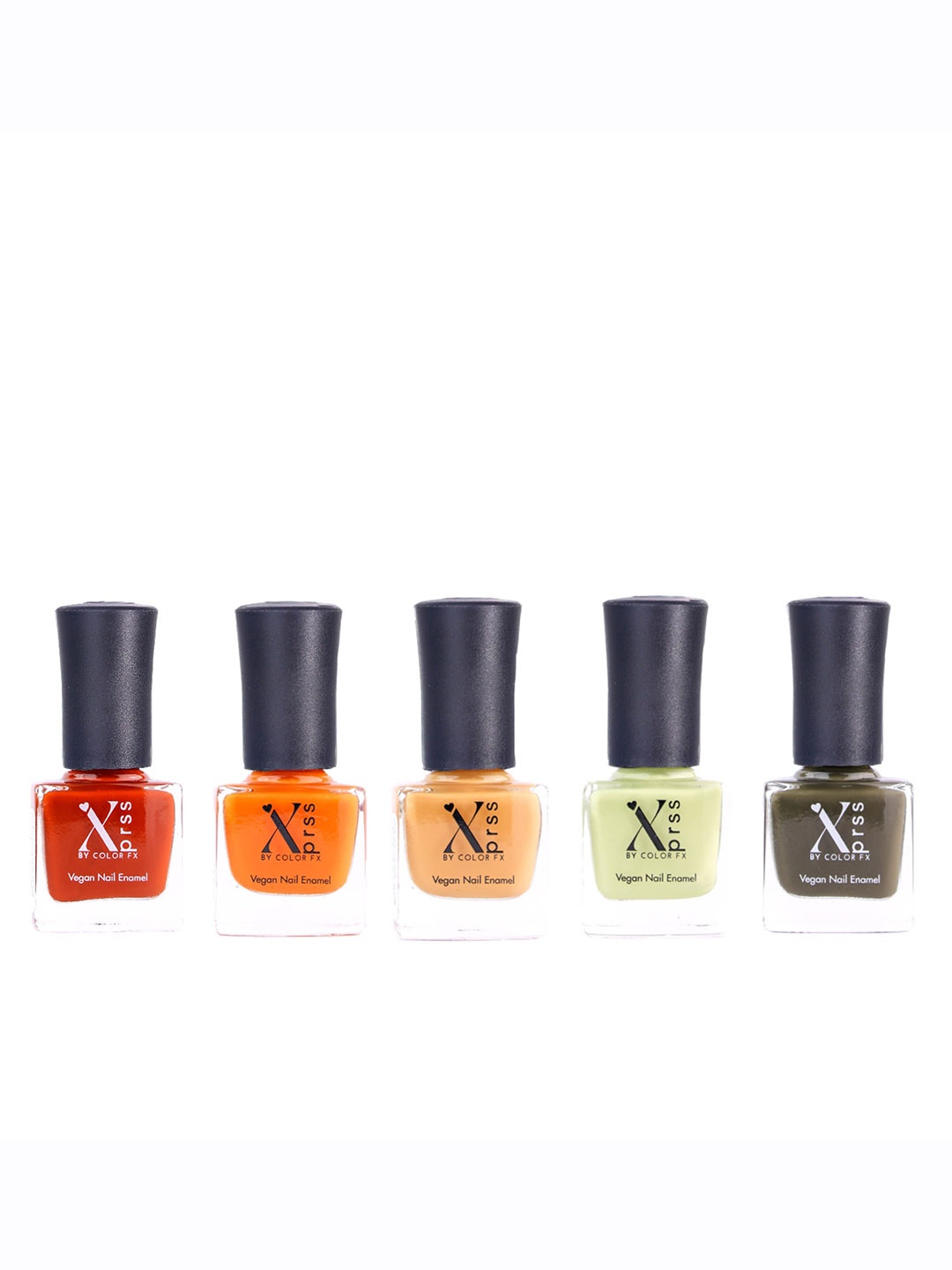 

Color Fx Xprss Set Of 5 Long Lasting Vegan Nail Enamels - 5 ml Each, Orange